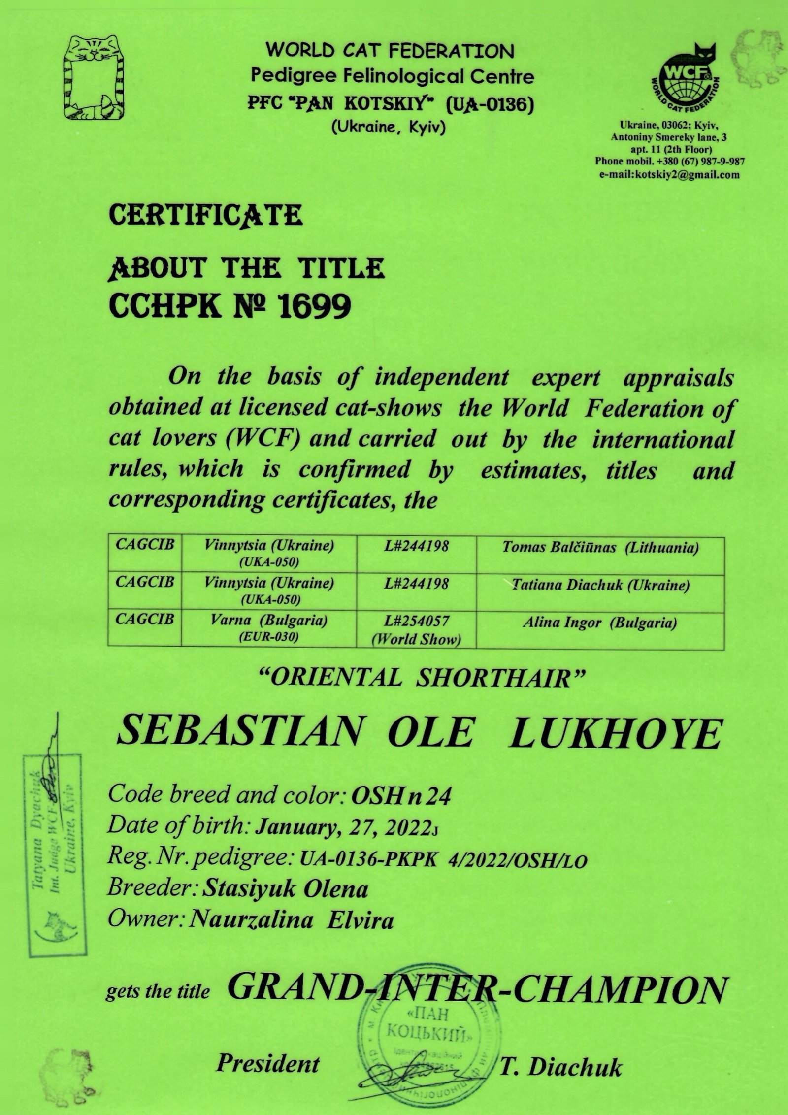 Grand Inter-Champion — Sebastian Ole Lukhoye